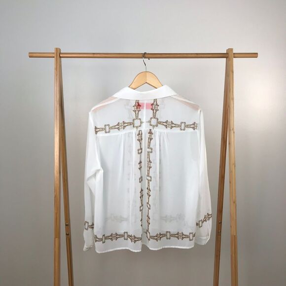 Clover Canyon • Gold Chain Sheer Button Up Blouse - Picture 3 of 5